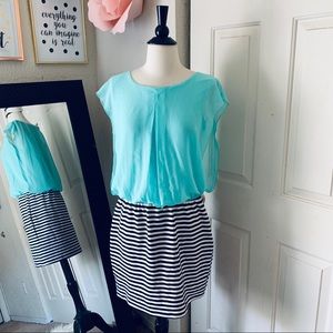 Spechless Teal Striped Dress Large
